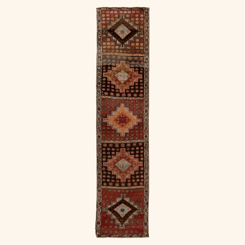 Multicolored Traditional Wool Runner - 3' x 14'