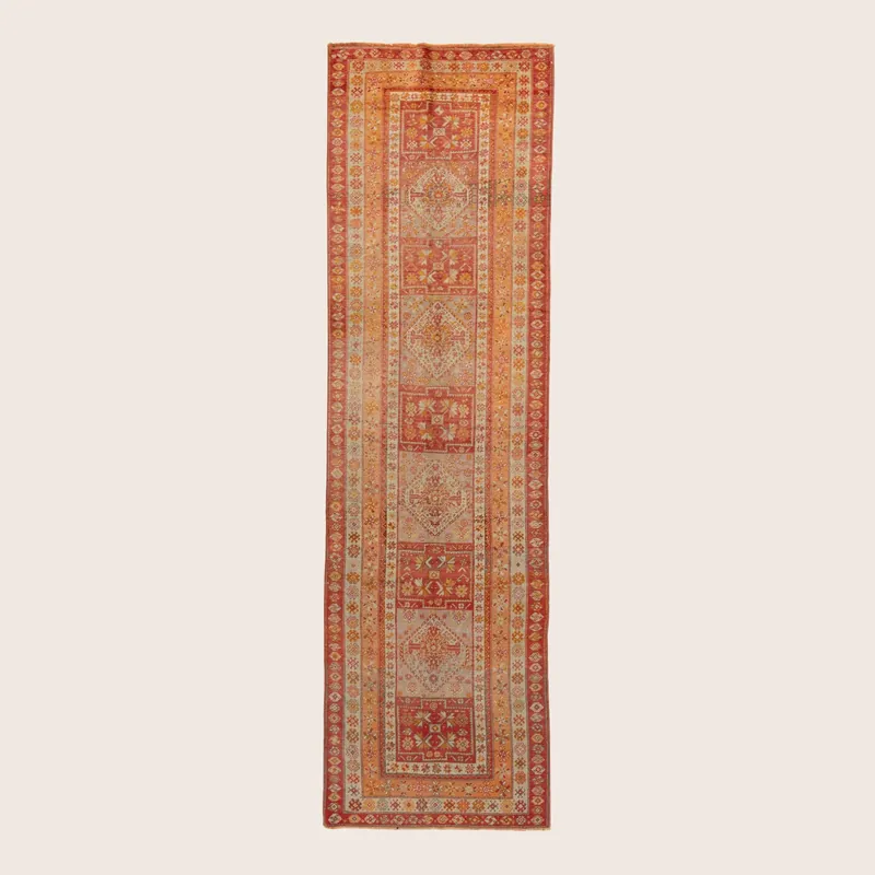 Orange Traditional Wool Runner - 3'6" x 12'