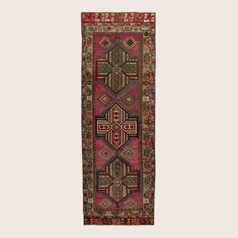 Multicolored Traditional Wool Runner - 3'7" x 10'7"