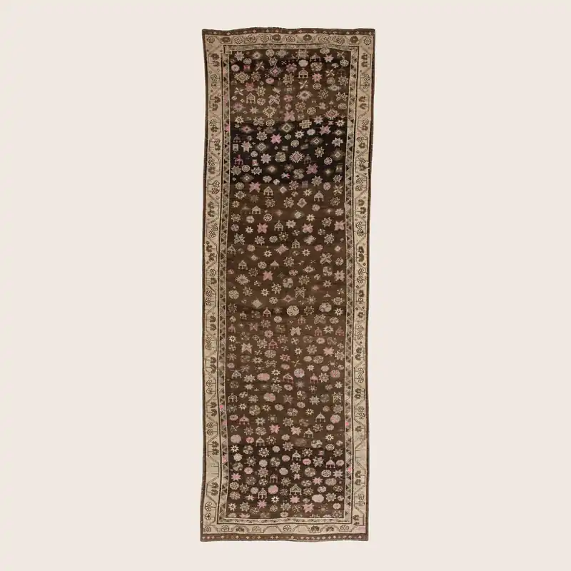 Brown Vintage Traditional Anatolian Wool Runner - 3'11" x 12"