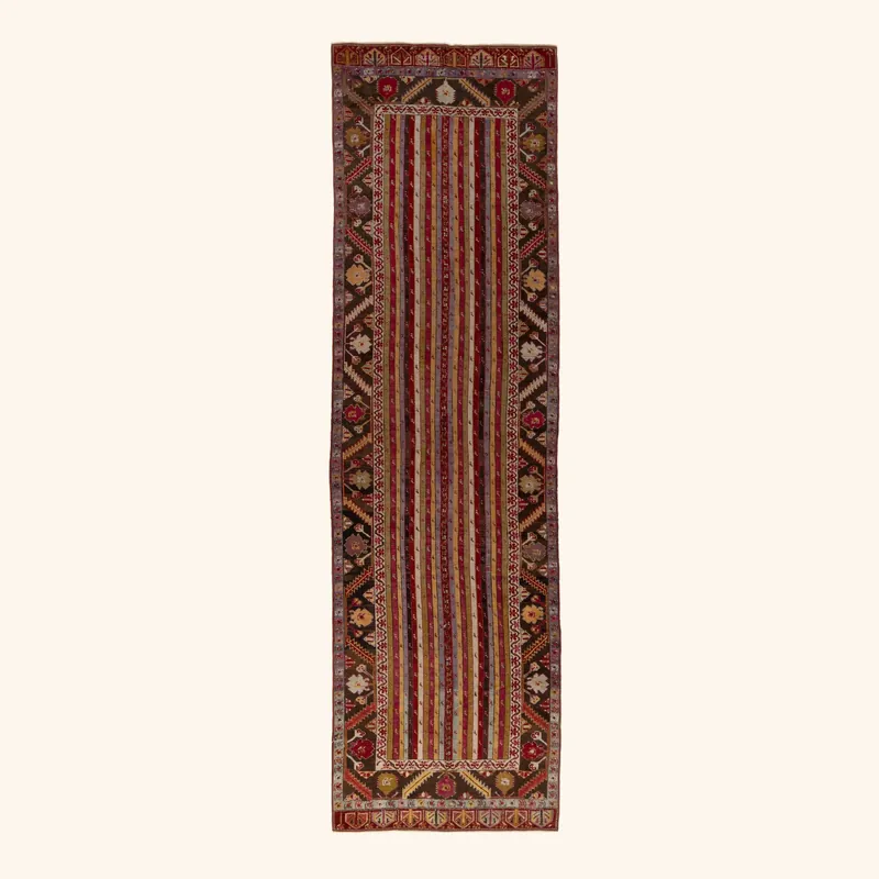 Multicolored Traditional Wool Runner - 3'8" x 13'