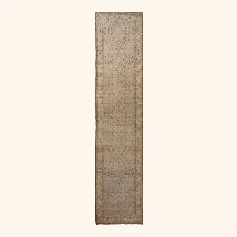 Beige Vintage Traditional Anatolian Wool Runner - 4' x 17'7"