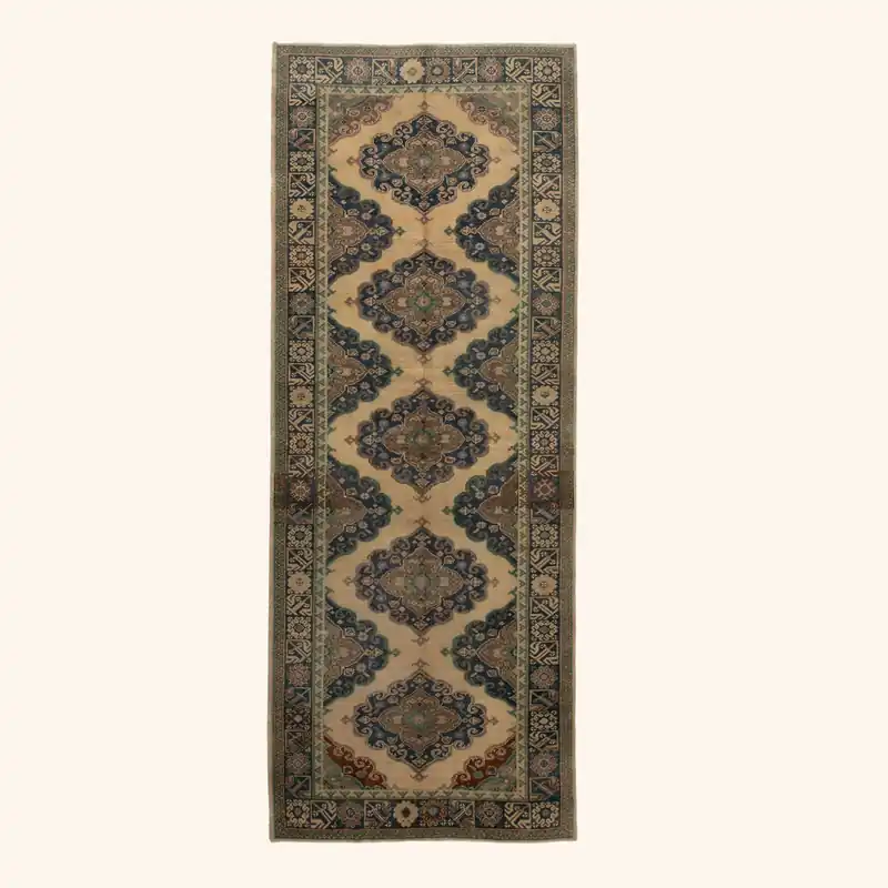 Blue Vintage Traditional Anatolian Wool Rug - 4'1" x 12'5"