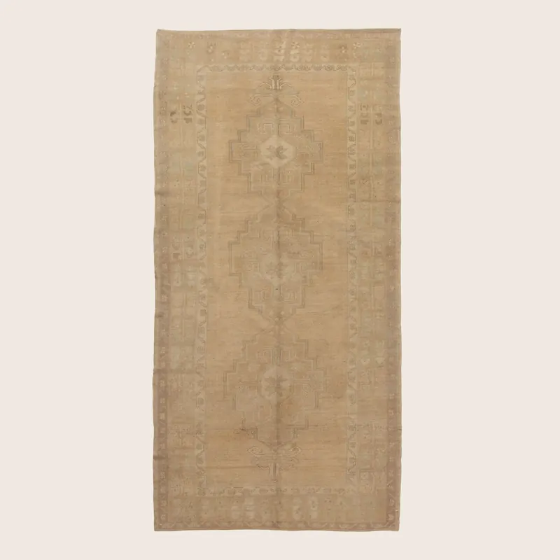 Beige Vintage Traditional Anatolian Wool Rug - 5" x 10'7"