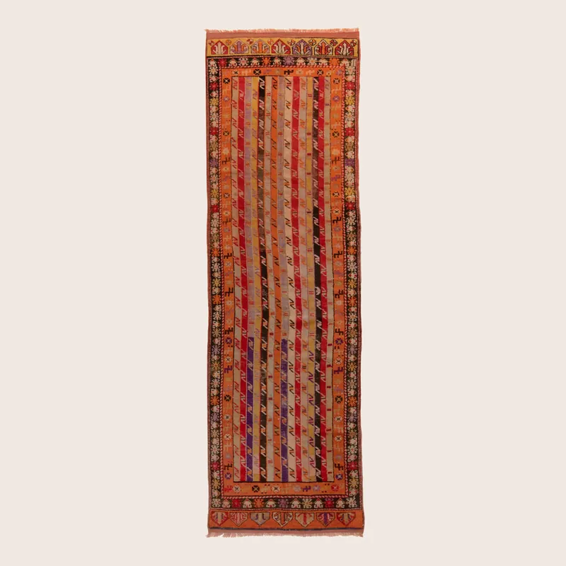 Multicolored Traditional Wool Runner - 3'2" x 11'3"