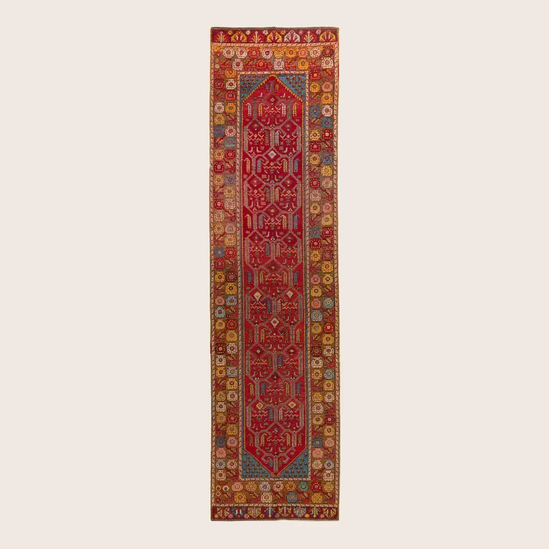 Multicolored Traditional Wool Runner - 3'4" x 12'10"