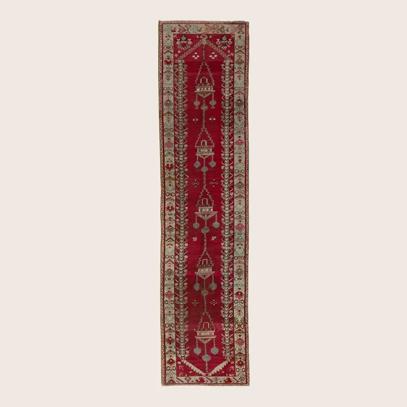 Red Traditional Wool Runner - 3'5" x 15'