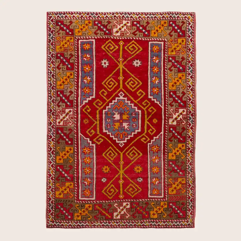 Red Vintage Traditional Wool Rug - 3'11" x 5'6"