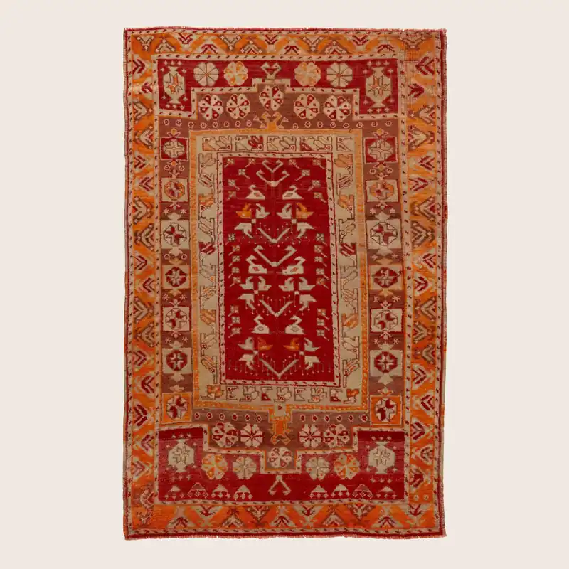 Red Vintage Traditional Wool Rug - 3'10" x 5'8"