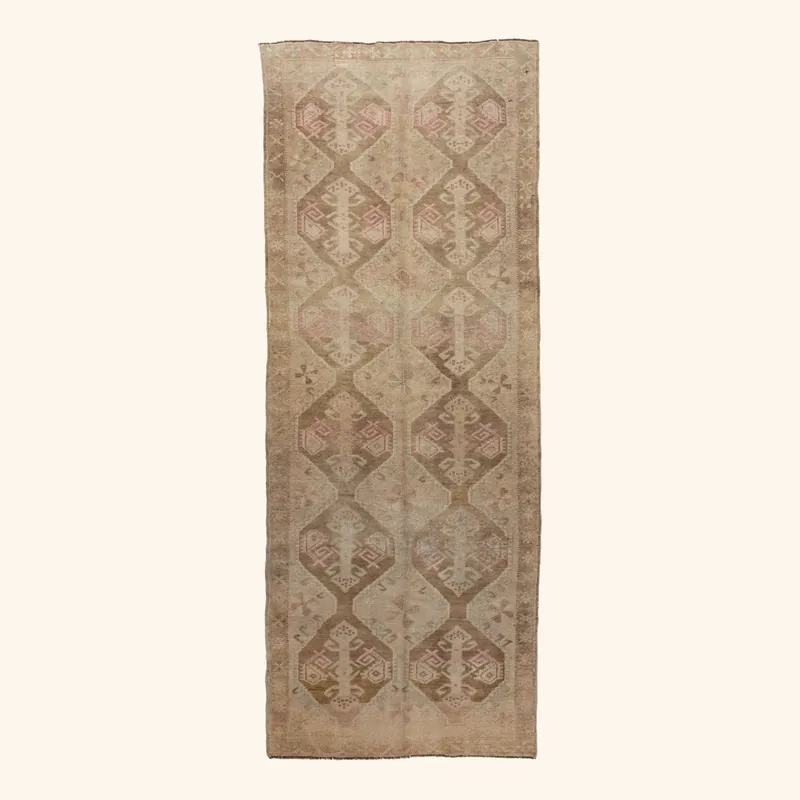 Beige Vintage Traditional Wool Runner - 4'3" x 11'3"