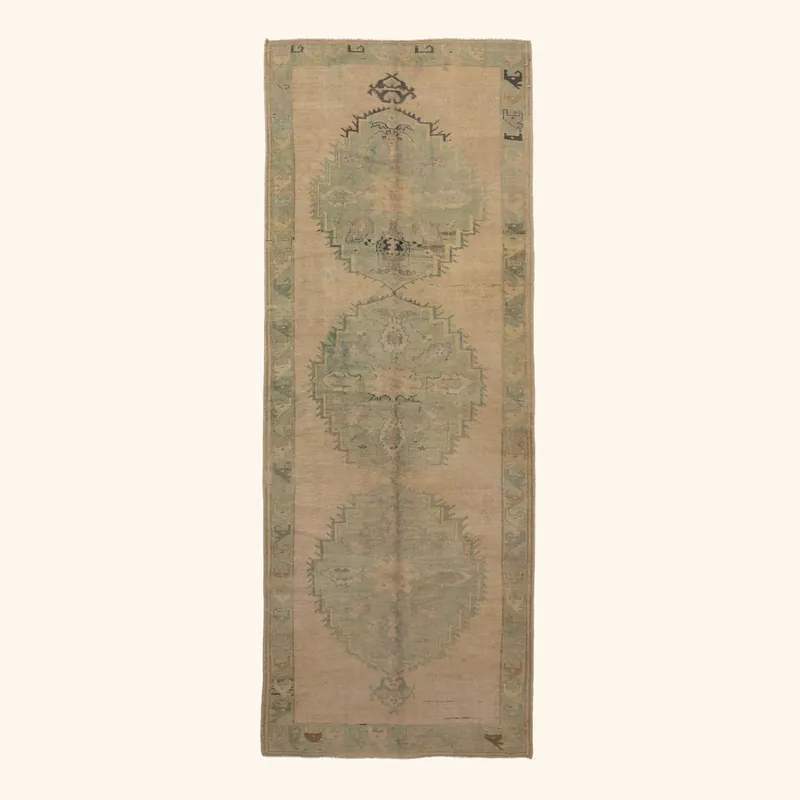 Green Vintage Traditional Wool Rug - 4'6" x 12'