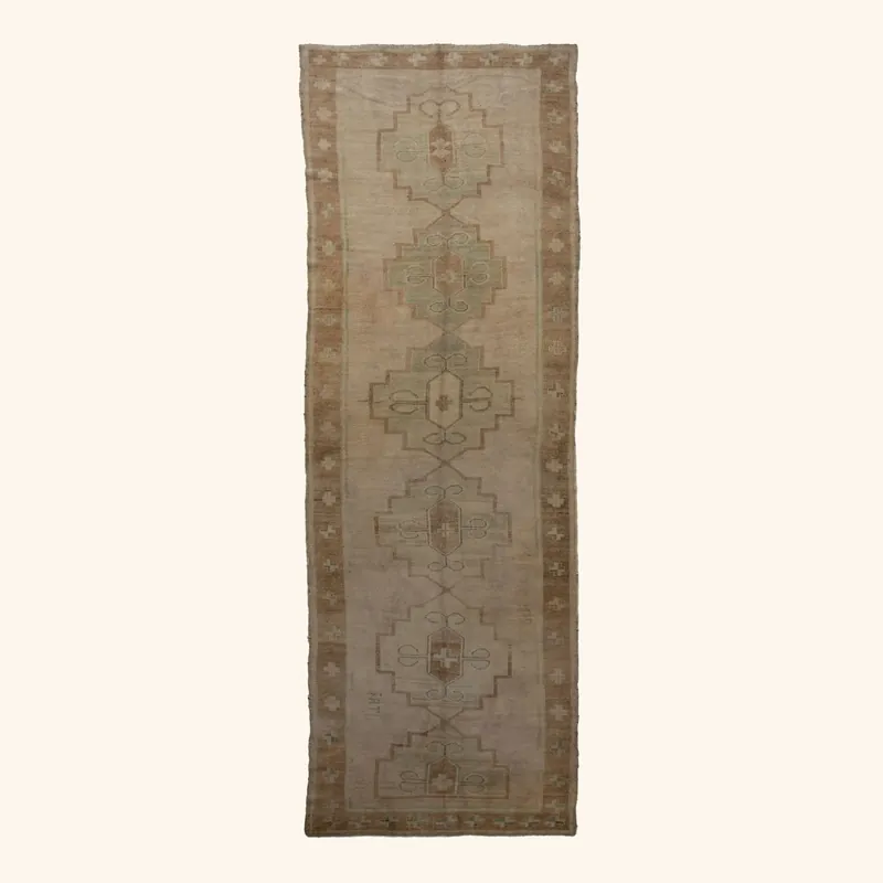 Beige Vintage Traditional Wool Runner - 5'2" x 15'6"