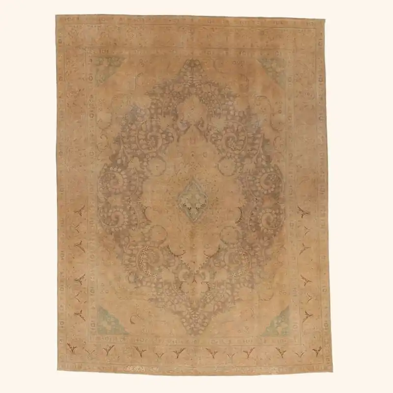 Beige Vintage Traditional Wool Rug - 9'11" x 13'2"