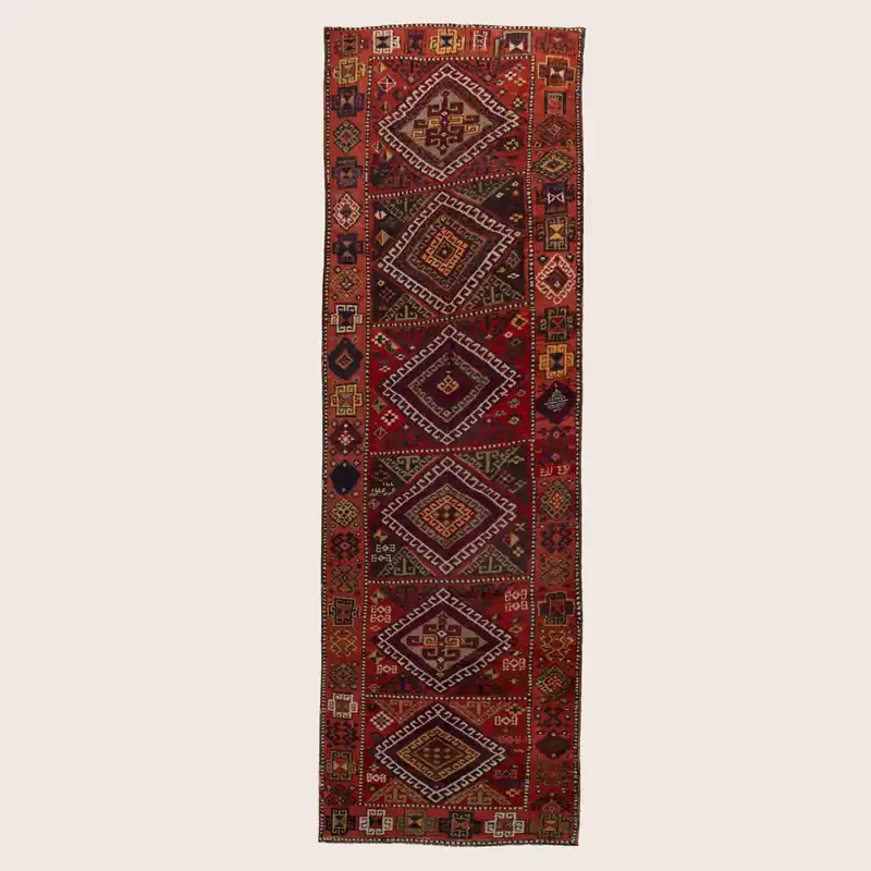 Red Traditional Wool Runner - 3'4" x 11'10"