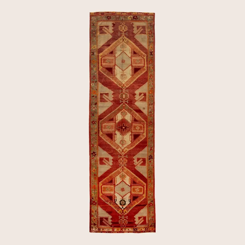 Red Vintage Traditional Wool Runner - 4'2" x 14'1"