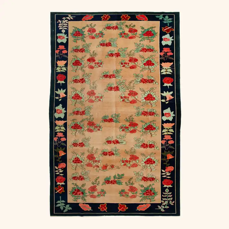 Beige & Black Vintage Turkish Rug - 7'11" x 13'