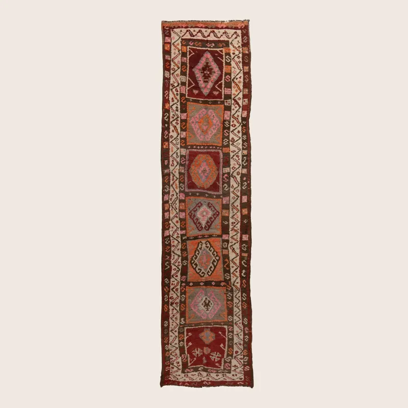 Multicolored Traditional Wool Runner - 3'5" x 13'2"