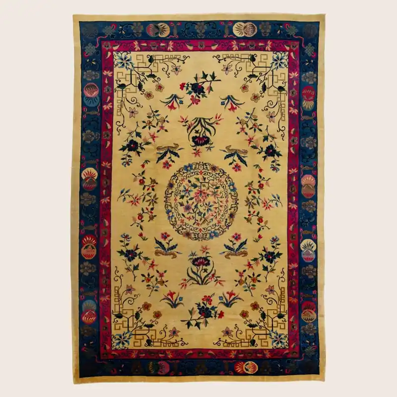 Yellow & Blue Vintage Chinese Rug - 8'2" x 11'10"