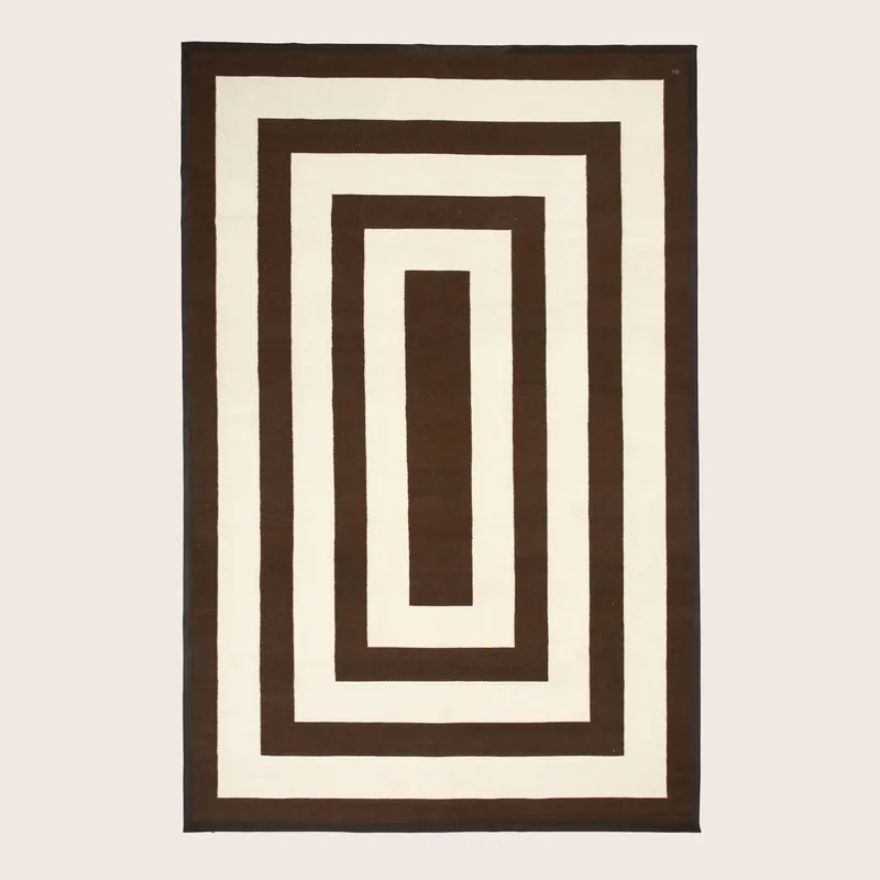 Brown & Ivory Flatweave Wool Rug - 10'3" X 15'9"