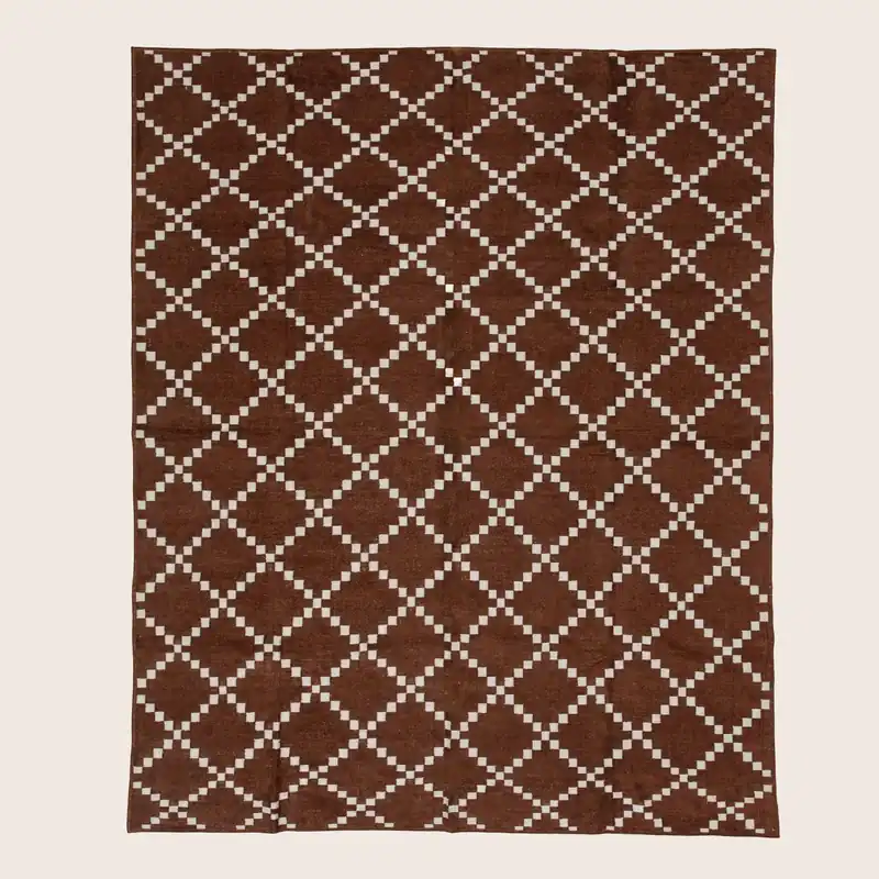 Brown Geometric Cotton Rug - 7'10" X 9'10"