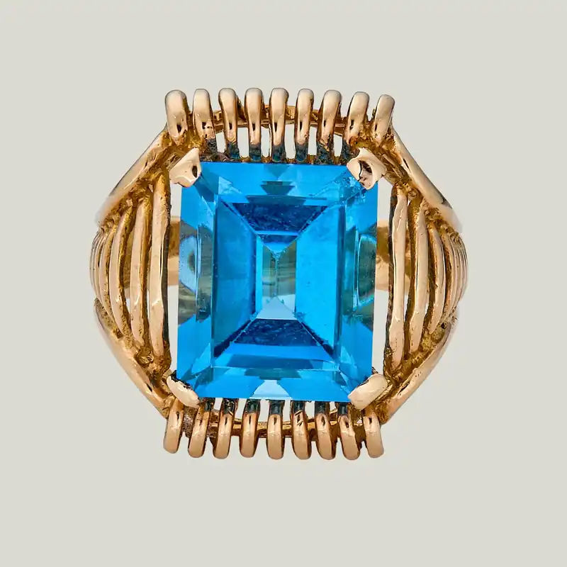 Retro French 18K Yellow Gold Topaz Geometric Ring - Odeon Collection (Leased)