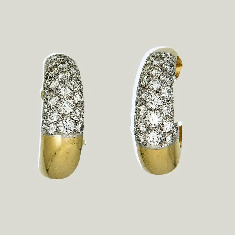 Vintage 18K Yellow Gold Diamond Hoop Earrings - Odeon Collection (Leased)