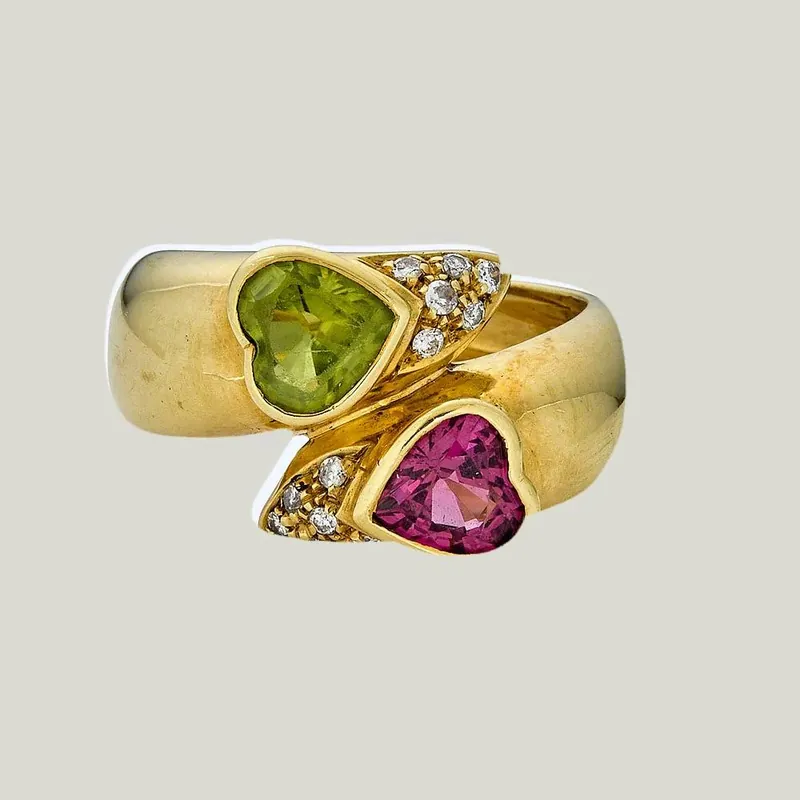 Vintage Tourmaline & Diamond Heart Ring - Odeon Collection (Leased)
