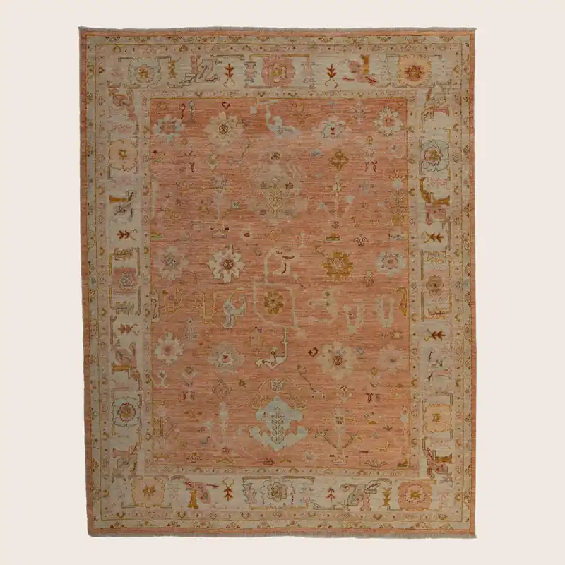 Orange Turkish Oushak Angora Rug - 8' x 9'11"