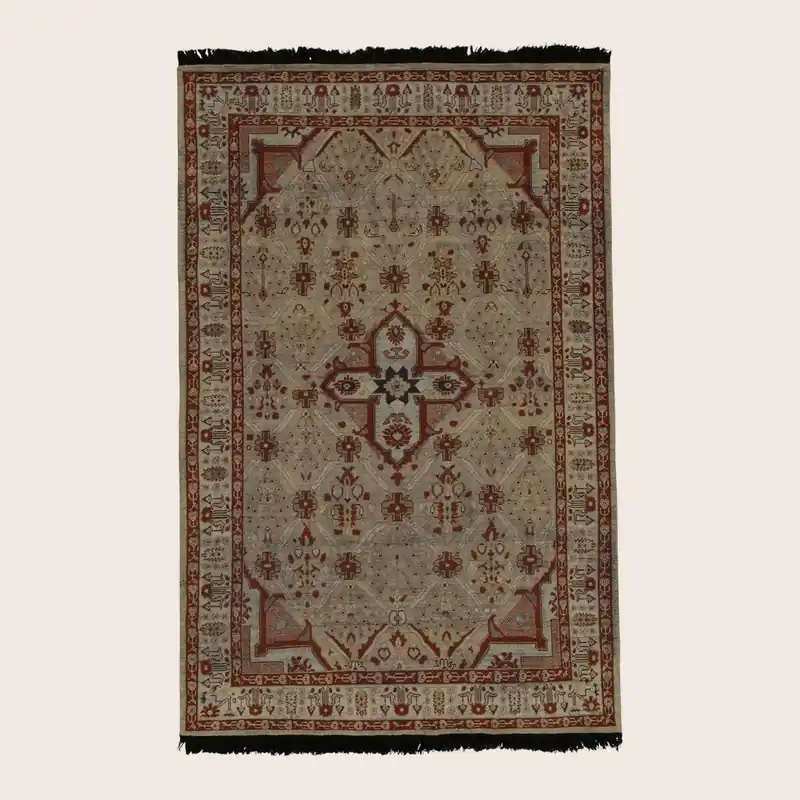 Brown Traditional Wool Rug - 6' x 9'