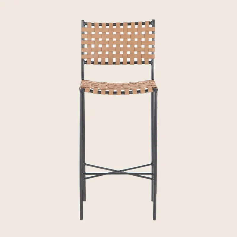 Woven Leather Bar Stool - Four Hands