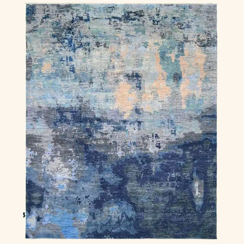 Grey Modern Wool Silk Blend Rug - 7'11" x 10'1"