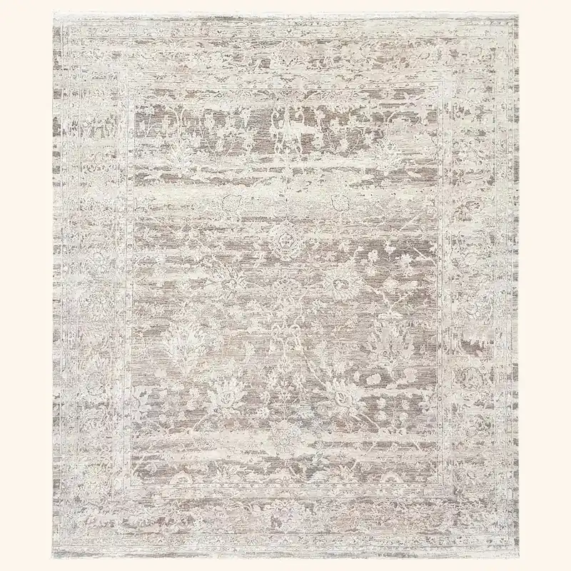 Grey Traditional Wool Silk Blend Rug - 8'2" x 9'4"