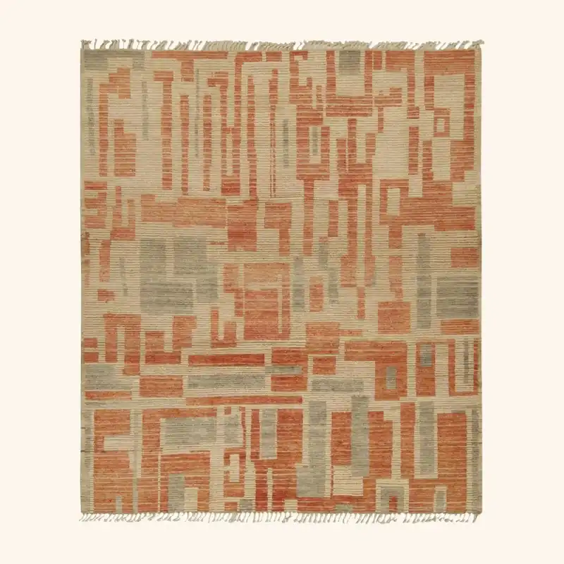 Orange & Grey Moroccan Wool Rug - 8'3" x 9'6"