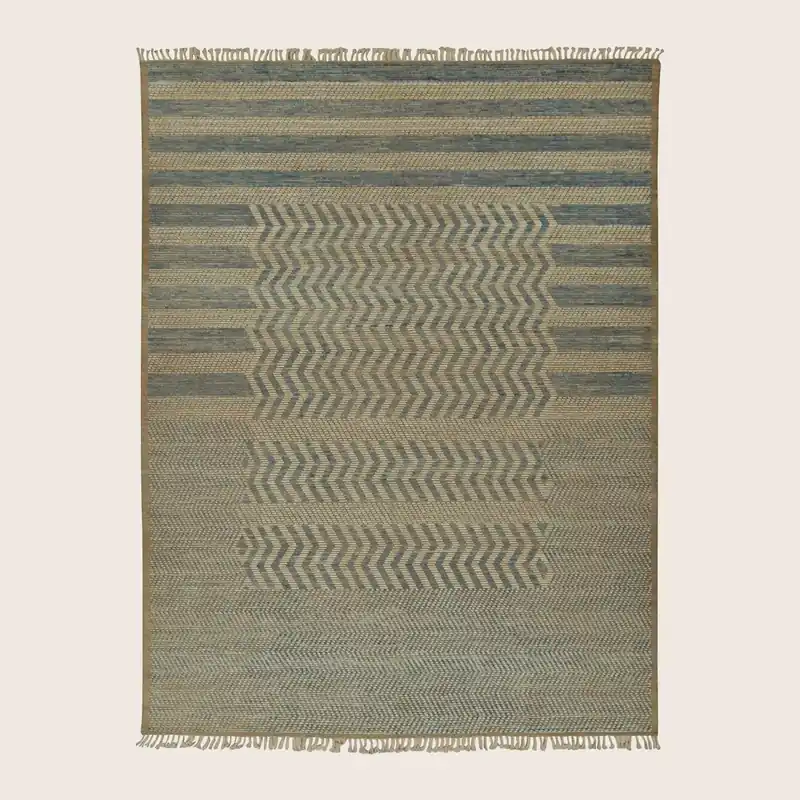 Blue Zameen Stripe Moroccan Wool Rug - 9'9" x 13'10"