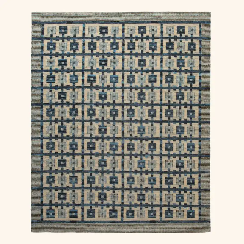 Blue Flatweave Wool Rug - 8'7" x 10'3"