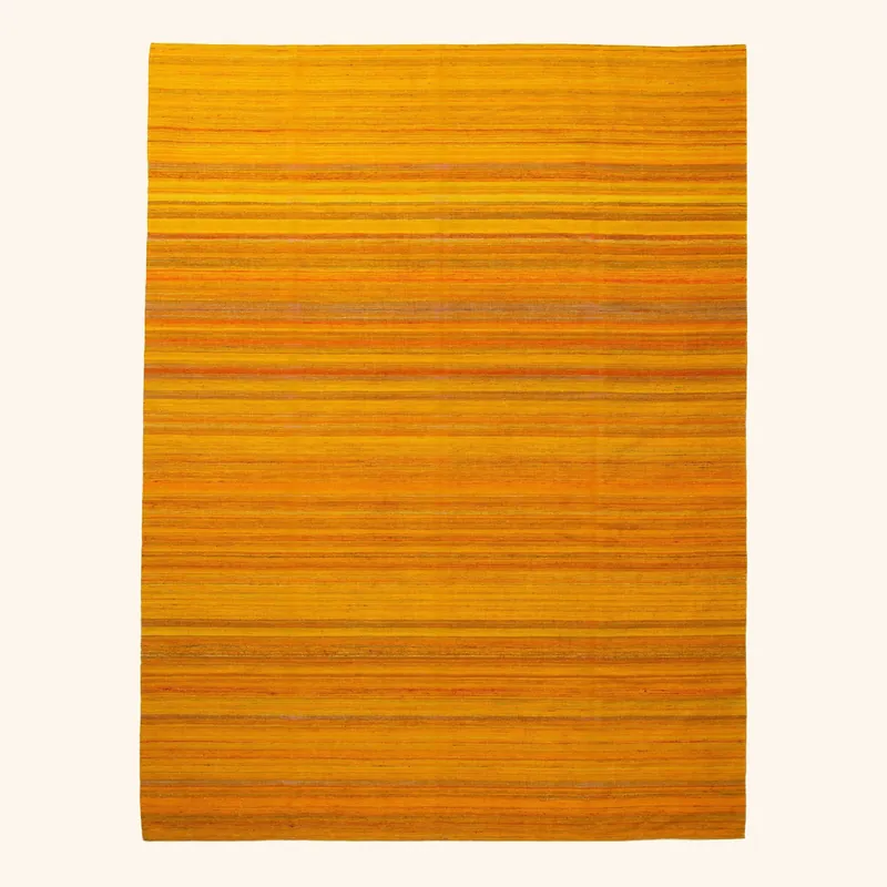 Orange Striped Silk & Cotton Kilim - 9' x 12'