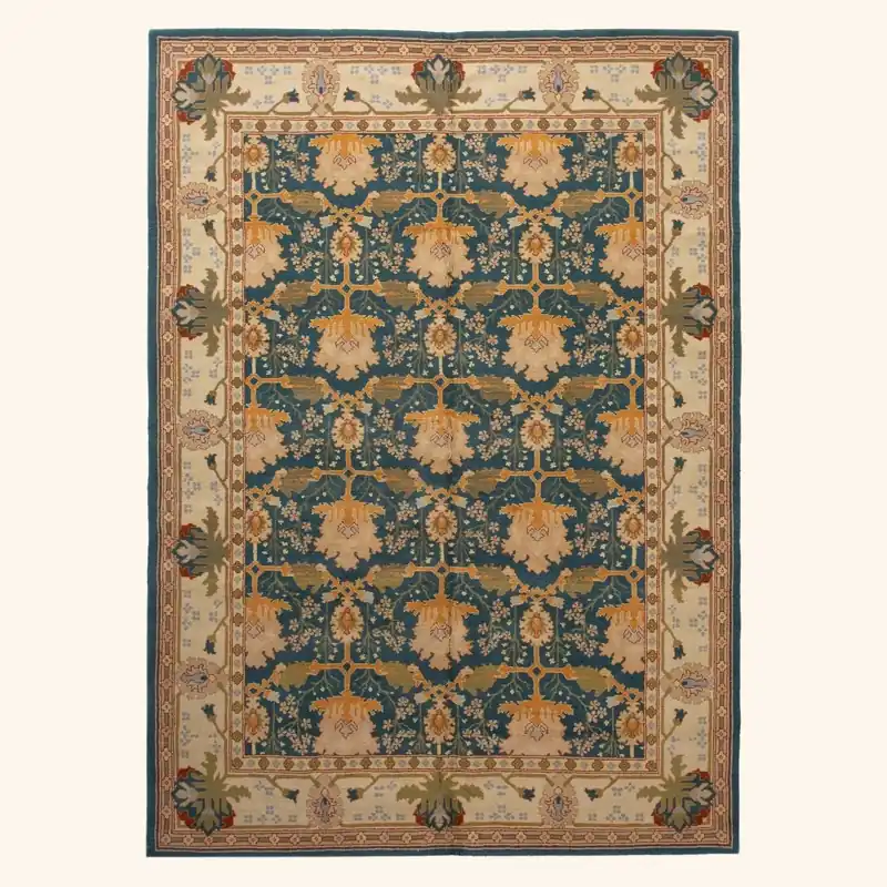 Blue Traditional Wool Rug - 9' x 12'7"