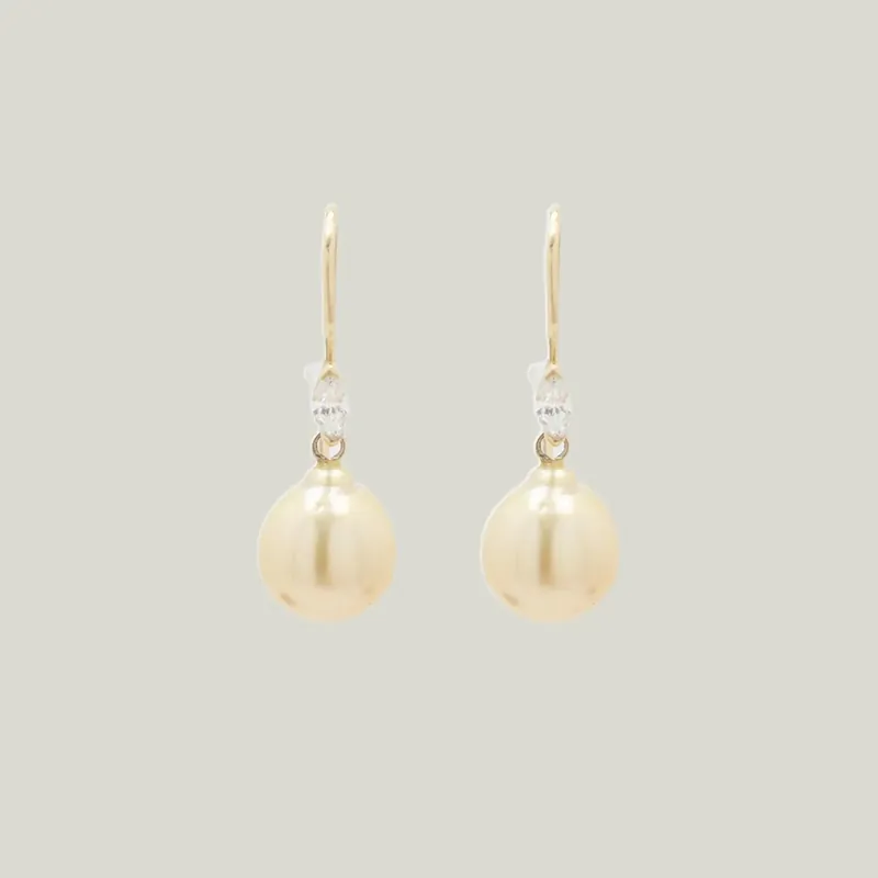 18K Golden South Sea Diamond Marquise Drop Earrings - Kimberlin Brown (Consigned)