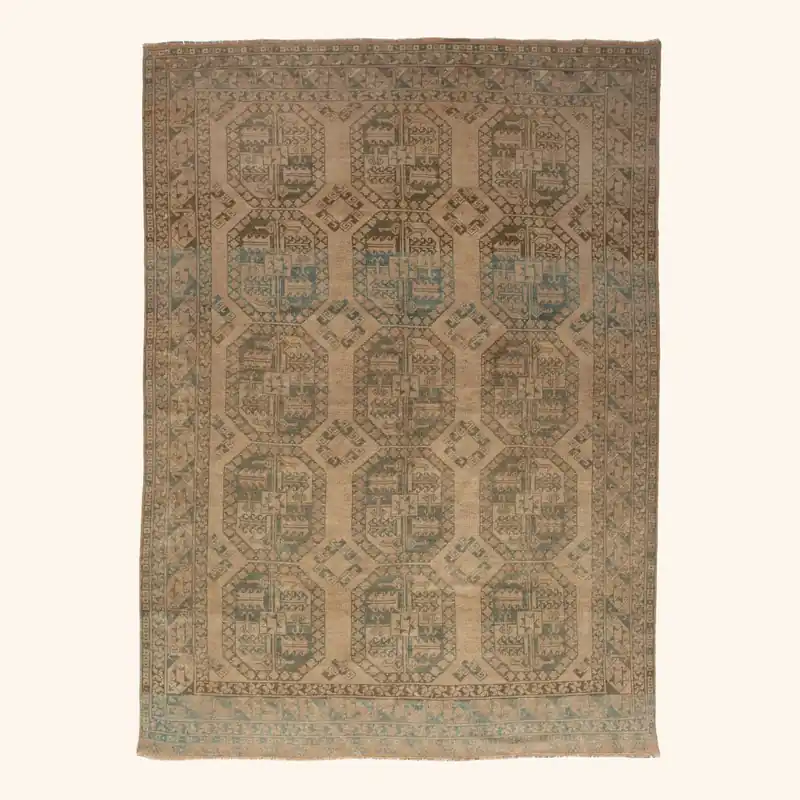 Beige Sabideh Vintage Wool Rug - 7'1" x 9'7"