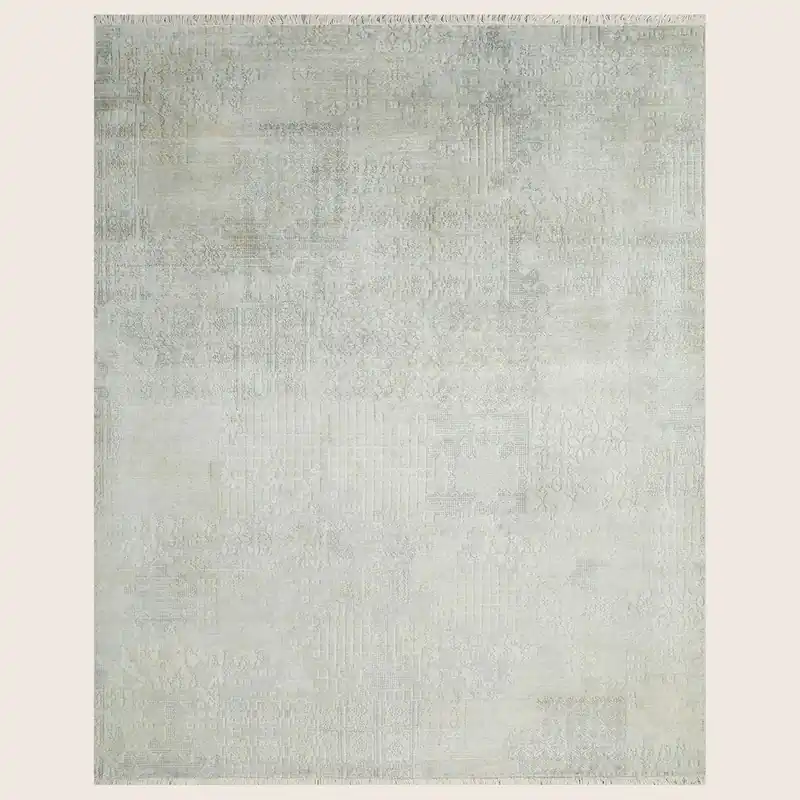 Grey Modern Wool Silk Blend Rug - 8' x 9'10"