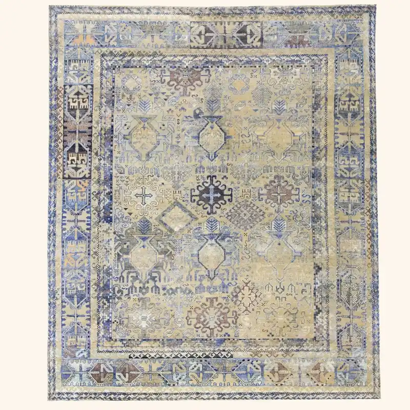 Blue Transitional Wool Silk Blend Rug - 7'11" x 9'9"