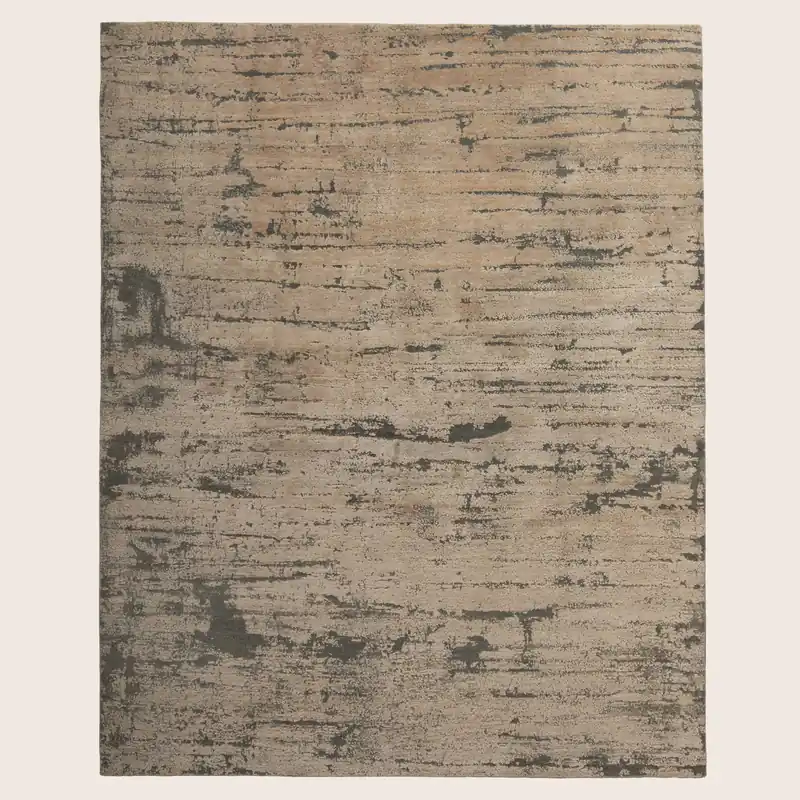 Beige Abstract Modern Wool Silk Blend Rug - 8' x 10'