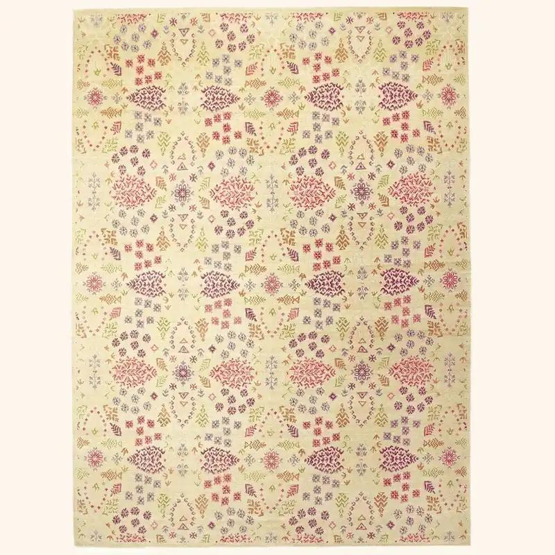 Yellow Transitional Wool Cotton Blend Rug - 9' x 12'1"