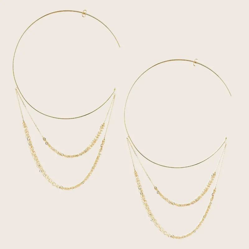 Gold Tassel Large Hoops, Pair - Sweet Pea (Consigned)