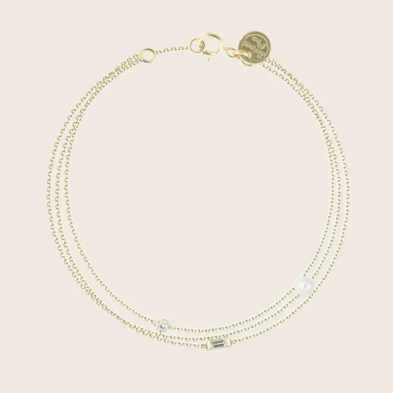 Pearl and Diamond 3 Strand Baguette Bracelet - Sweet Pea (Consigned)