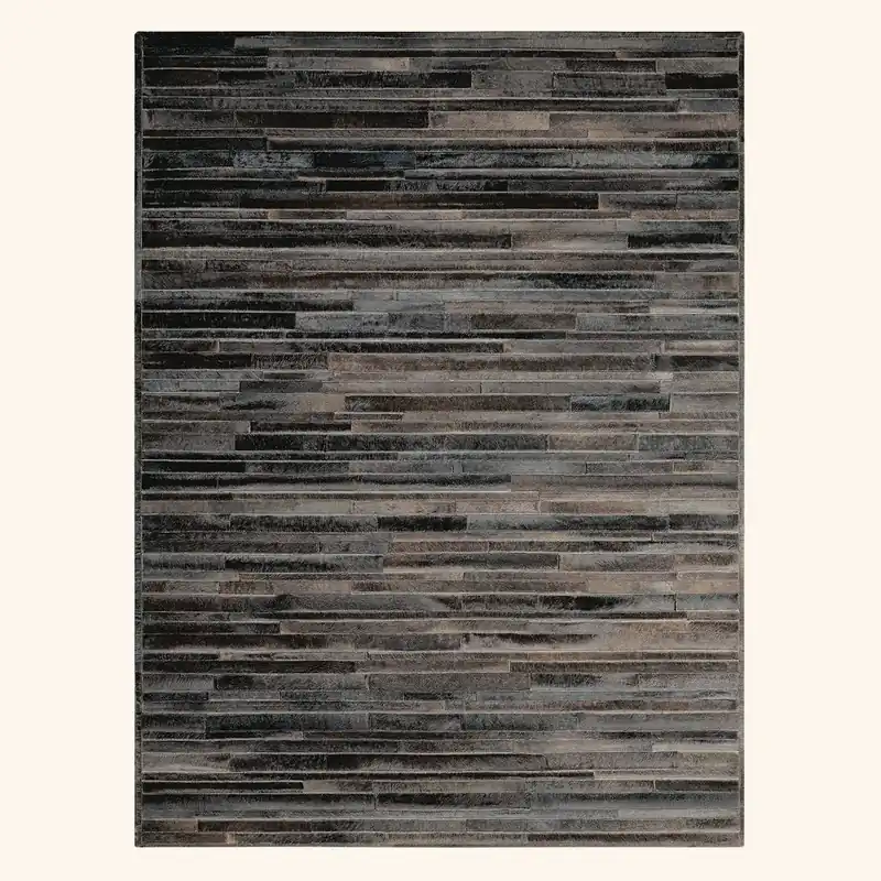 Black Modern Handwoven Hide Rug - 5'6" x 7'5"