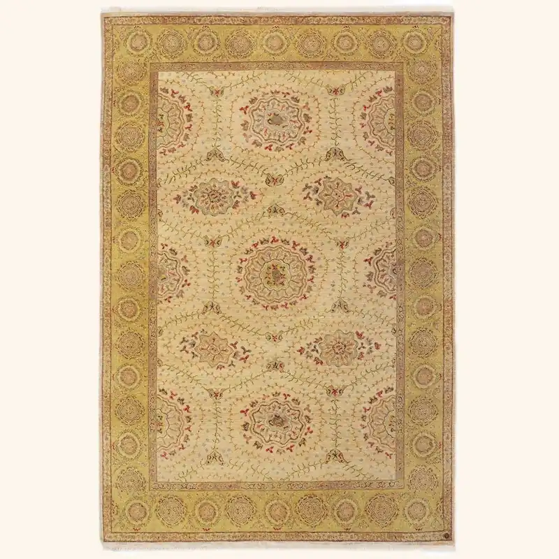 Beige Traditional Wool Rug - 6'1" x 9'