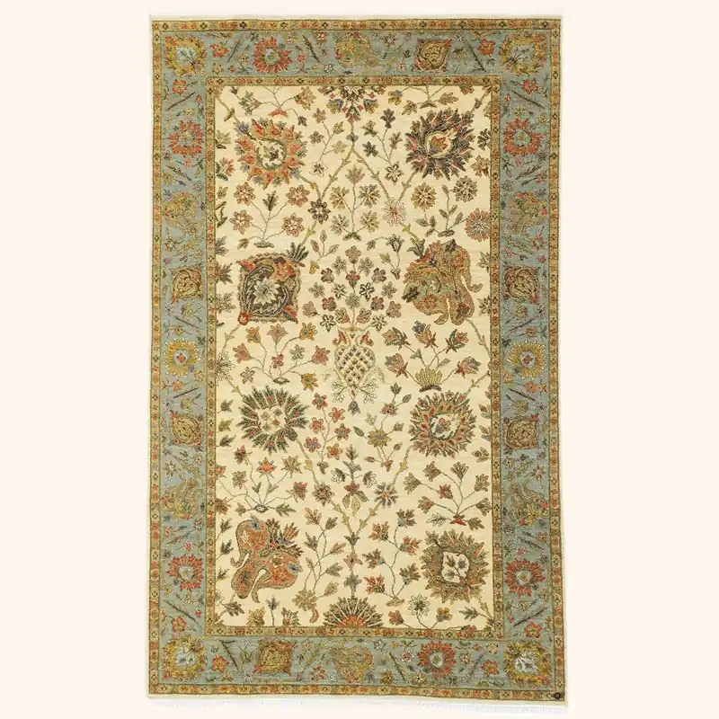 Beige Traditional Wool Rug - 5' x 8'3"