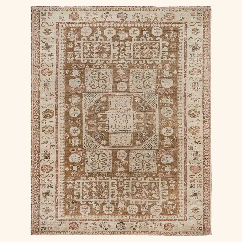 Brown Traditional Wool Rug - 6' x 9'