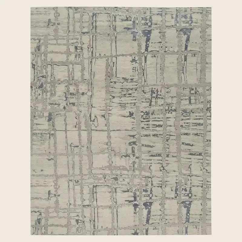 Grey Modern Tibetan Silk Cotton Blend Rug - 9' x 12'